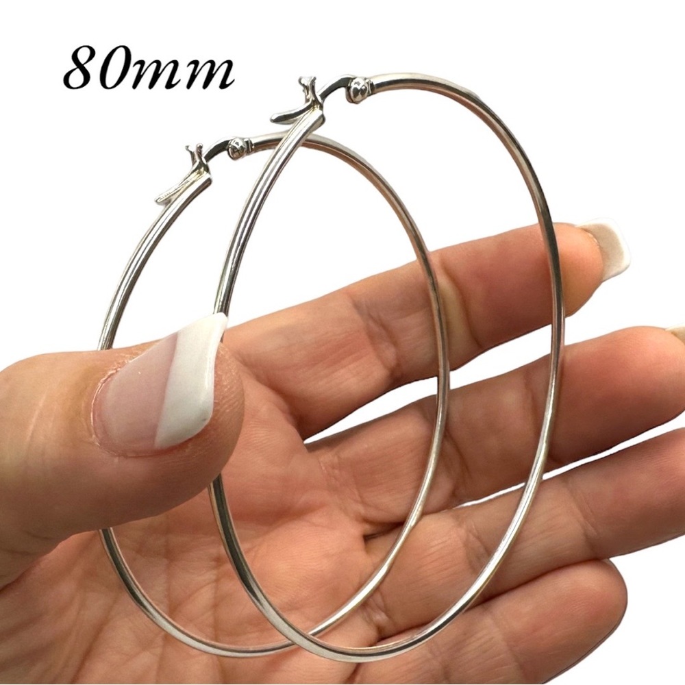 Sterling Silver 18mm Small Plain Hoop Earrings, Classic Silver Jewelry - Picture 10 of 14